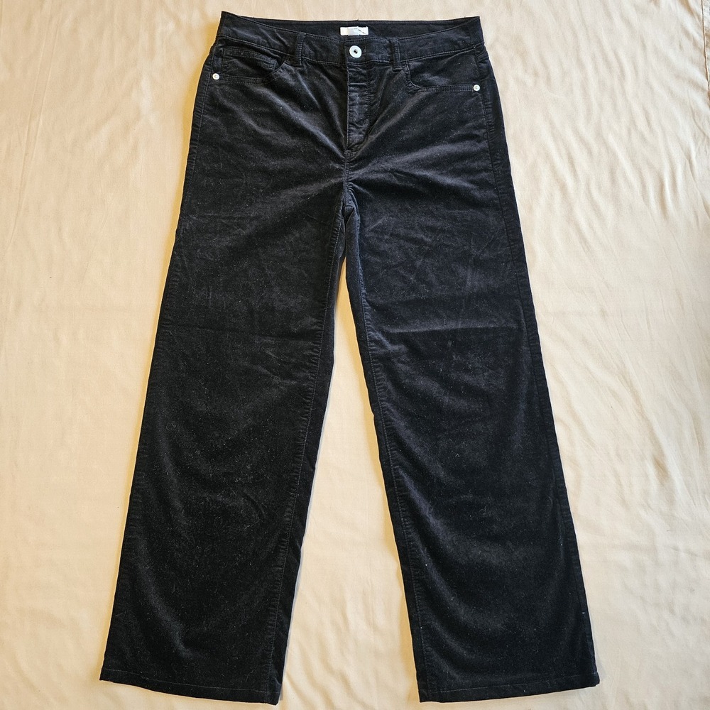 J. Jill Pants Women's Black Velour Wide Leg‎ Mid Rise Career Party Funk Size 8